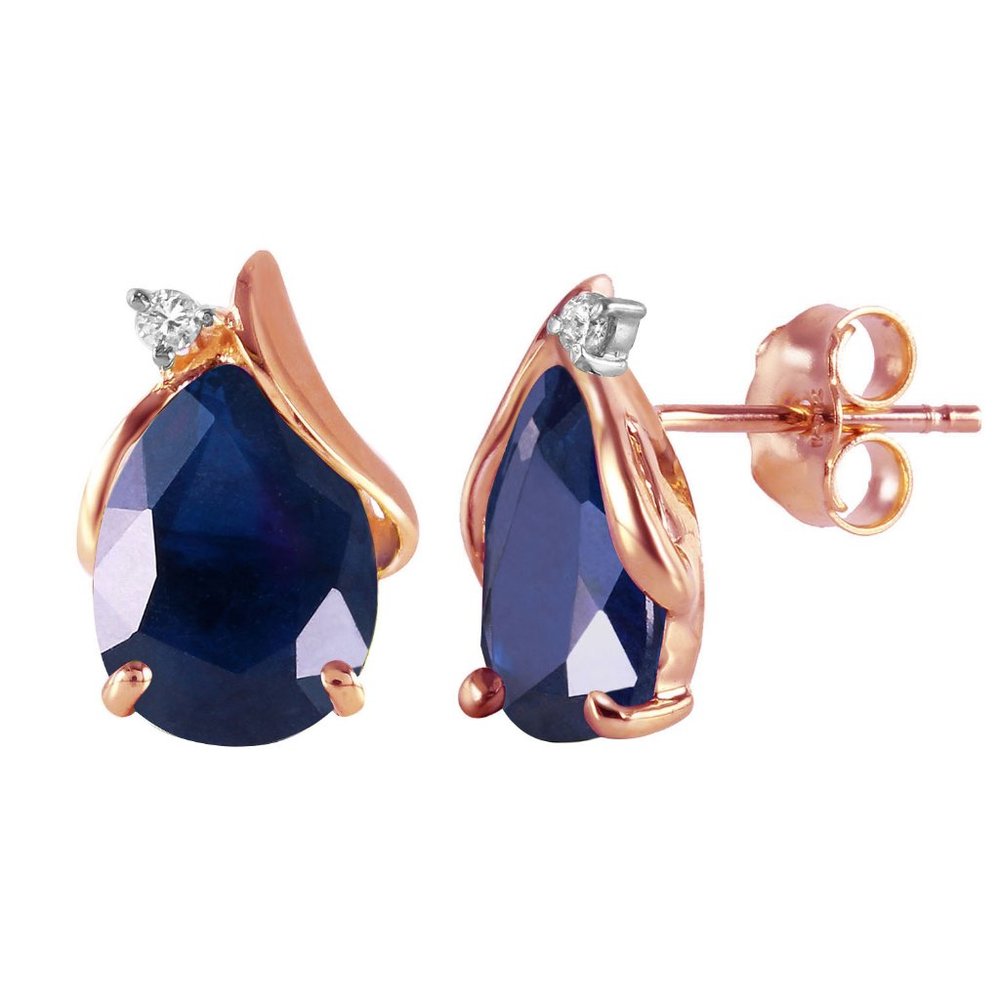 14K GOLD STUDS EARRING W DIAMOND & SAPPHIRES - Picture 1 of 4